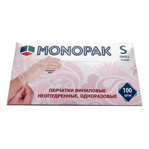 Перчатки Monopak виниловые неопудренные бесцветные S 100 шт 50 пар в Хофтер