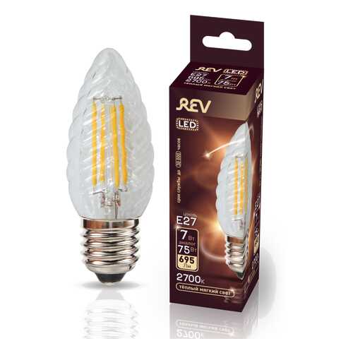 Лампа светодиодная REV FILAMENT свеча витая TC37 E27 7W, 2700K, DECO Premium, теплый свет в Хофтер